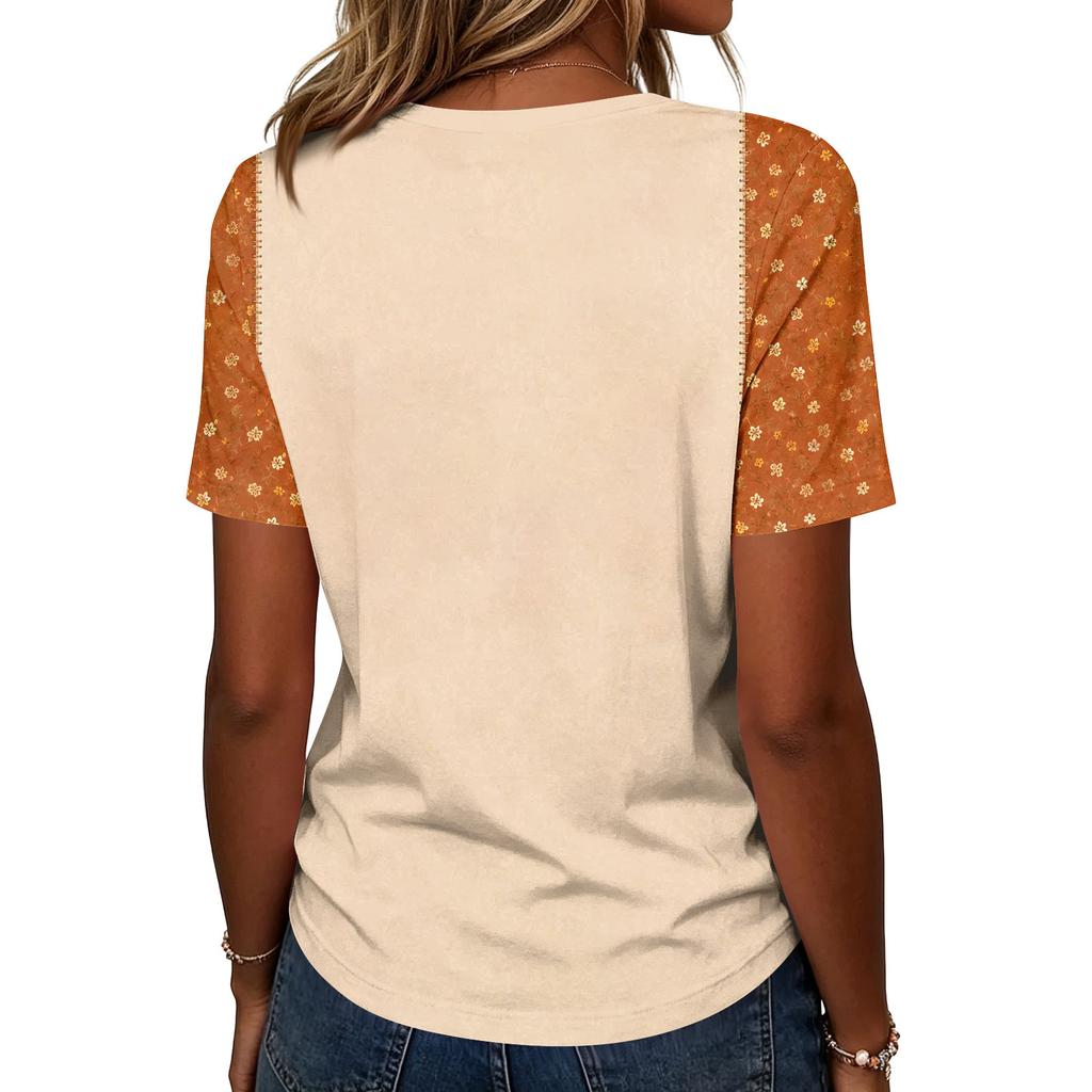 Women's Stylish Halloween Print V-Neck Casual Top for Fall Party and Everyday Outfit