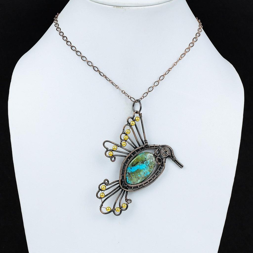 Shattuckite Pendant Copper Wire Wrapped Pendant Unique Design Pendant Bird Jewelry Gemstone Pendant Handmade Copper Jewelry Gift For Mother