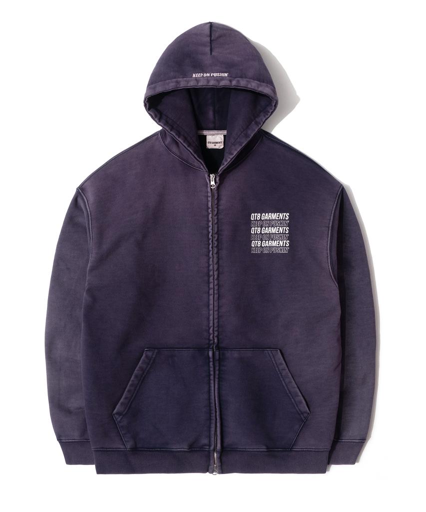 Qt8 Garments Oc Slogan Washed Zip-Up Hoodie (Navy)