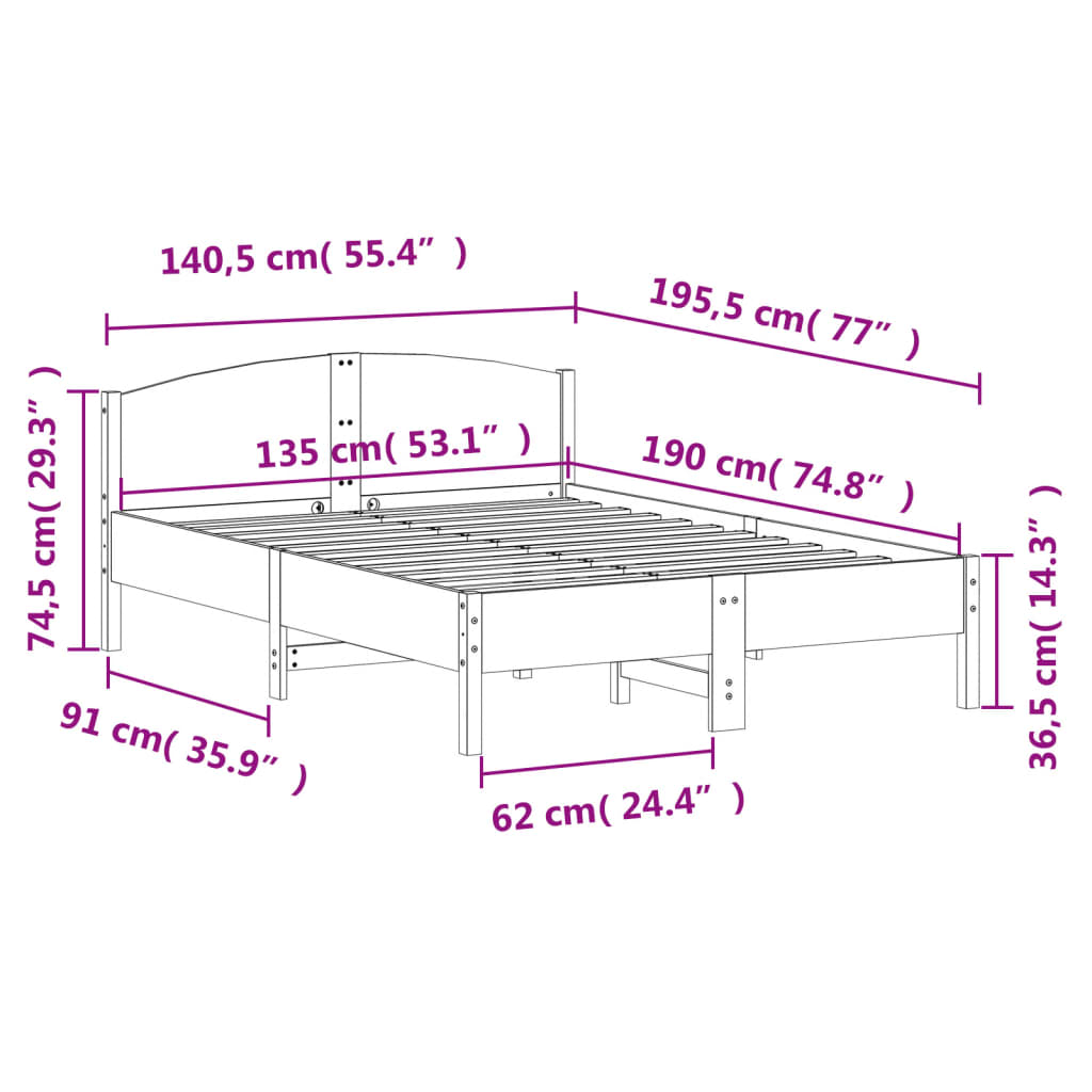 Solid Wood Bed Without Mattress Wax Brown 135 X 190 Cm Pine Wood