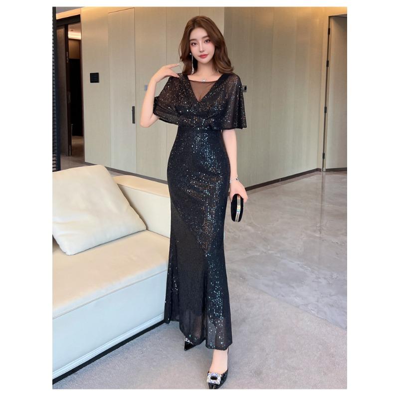 2 New high-end tassel bright fishtail banquet elegant temperament noble party host party dress woman S чёрный