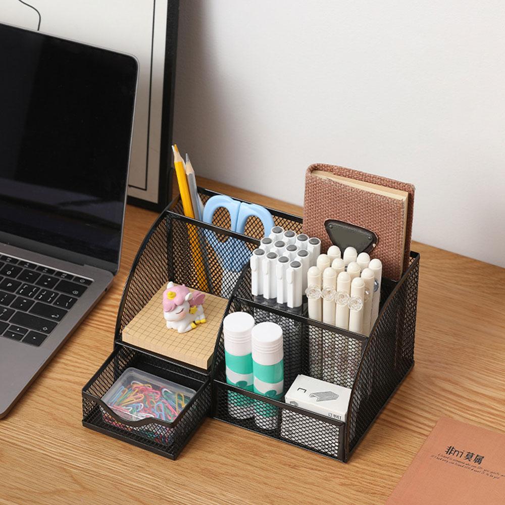 Seven-grid Metal Hollowing Process Organization Multi-functional Combination Pen Holder Korean Stationery Desktop Storage Case