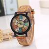 Classic Leather Watch With Wooden Grain Dial For Casual Women Men