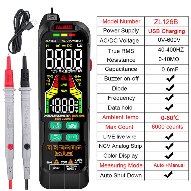 Multimetro Digital Profesional Multimeter 9999 T-RMS LCD Multimetre DC AC Current Voltage Tester Capacitance Diode Usb Tester