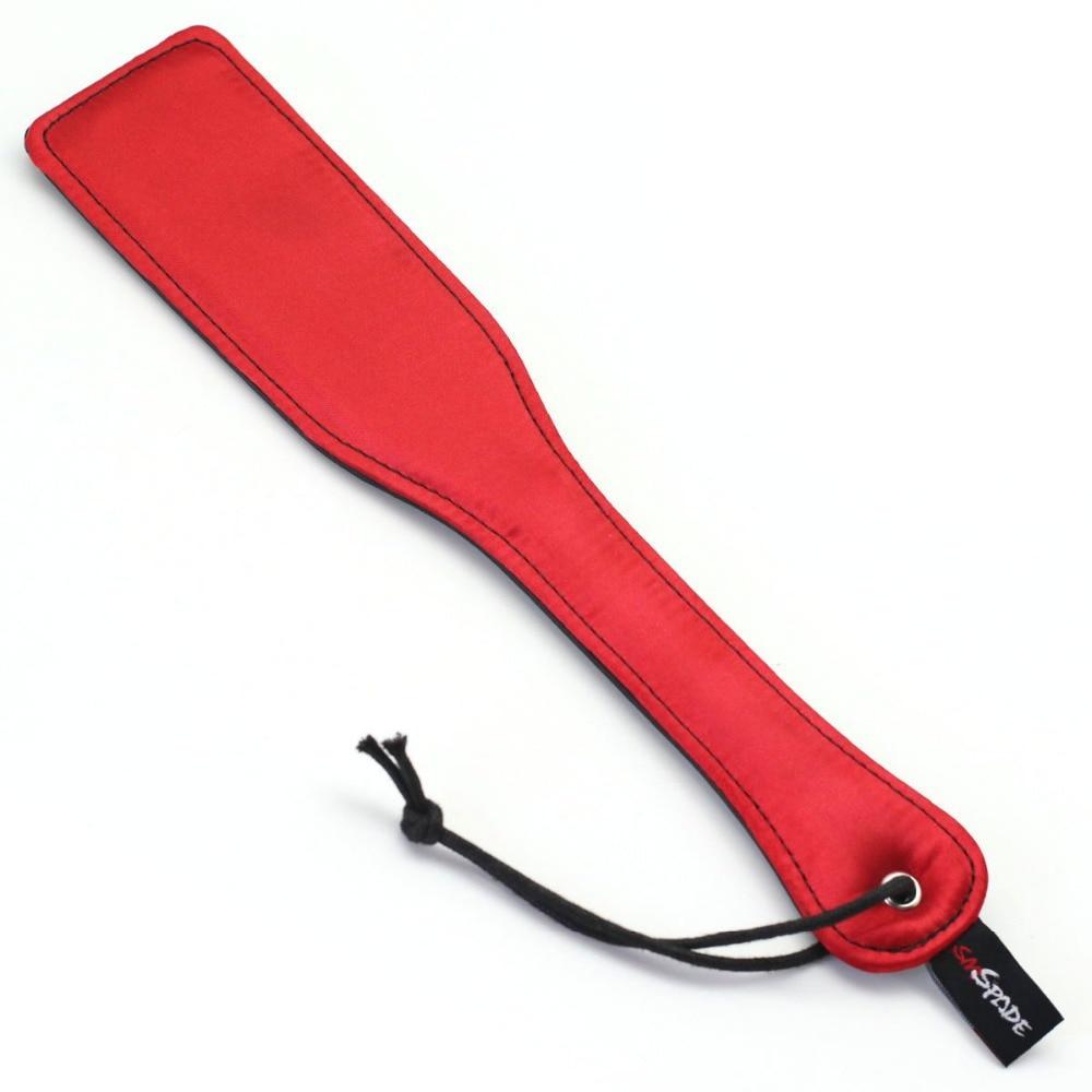 Double Sided Paddle Impact Toy Red Black Satin Leather Paddles