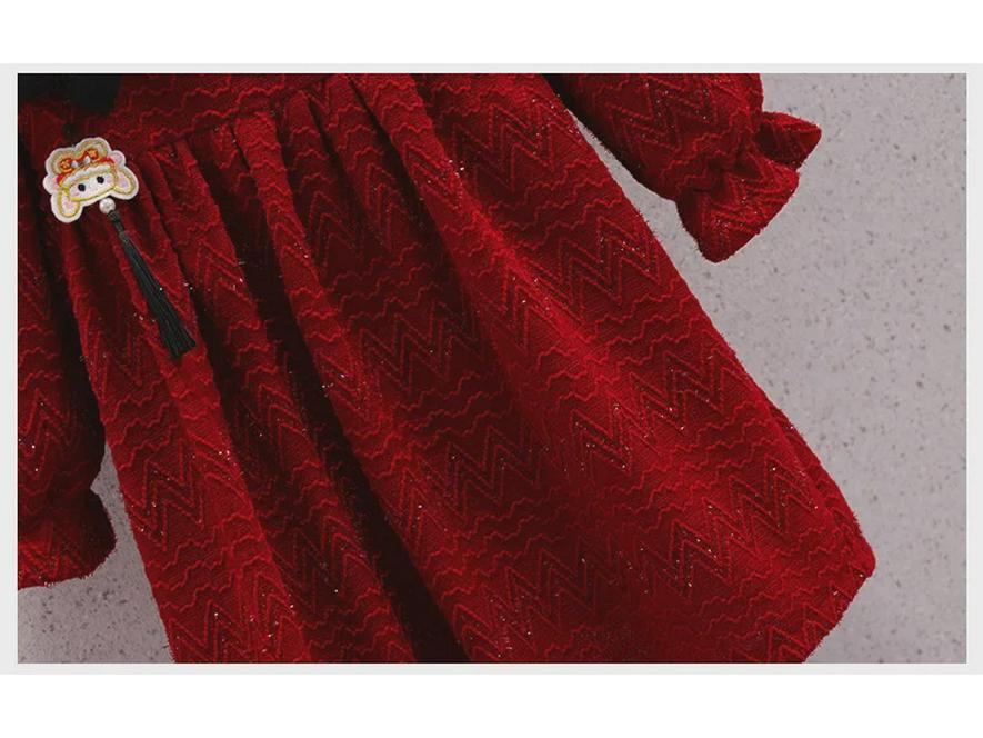 Dívčí červené sametové šaty čcheongsam - Podzimní/zimní čínský retro styl pro slavnostní příležitosti