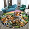 Cute Tiger Round Rug Wild Animal Carpet Non-slip Floor Mat for Living Room Bedroom Playroom Bathroom Decor Soft Circle Doormat