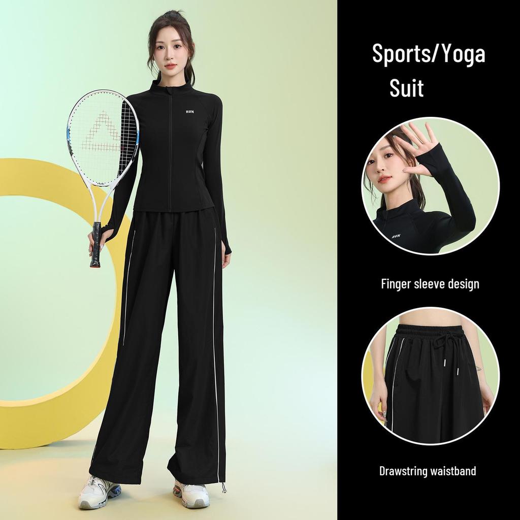 Damen Slim-Fit Atmungsaktiver Badmintonanzug - Herbst/Winter Schnelltrocknendes Sportbekleidungsset mit Reißverschluss und langen Ärmeln