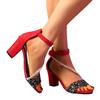 Summer new fairy wind rhinestone transparent thick heel sandals European and American buckle sandals