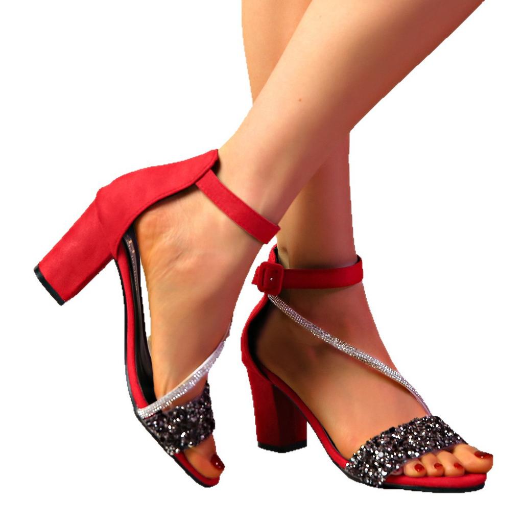 Summer new fairy wind rhinestone transparent thick heel sandals European and American buckle sandals