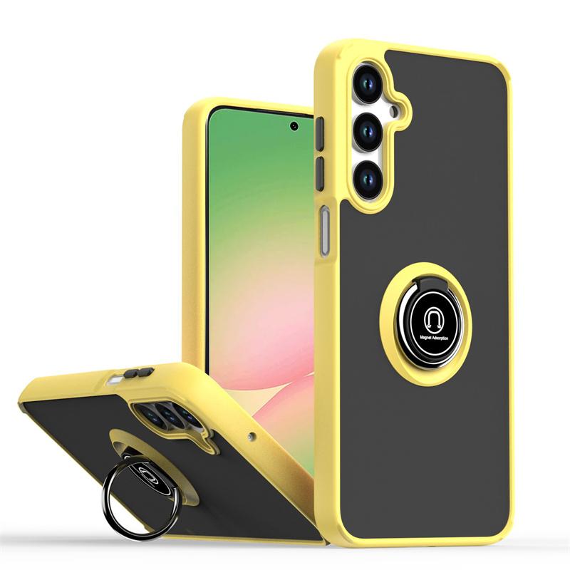 

Матовые чехлы для телефона для Samsung Galaxy A56 A36 A26 A16 Чехол с магнитным кольцом-держателем для Samsung S25 S22 S21 Ultra Plus S24 FE Крышка Galaxy S20 FE жёлтый