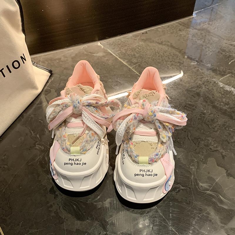 

Модные дизайнерские туфли для папы 5 см для женщин и девочек, туфли на вулканизированной платформе, женские, красочные, с круглым носком, повседневные, женские туфли на шнуровке 40 розовый