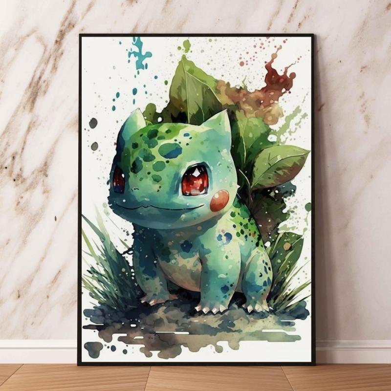 Watercolor Pokemon Decorative Paintings - Pikachu  Eevee Squirtle  Charmander  Bulbasaur Anime Art for Home Wall Decor