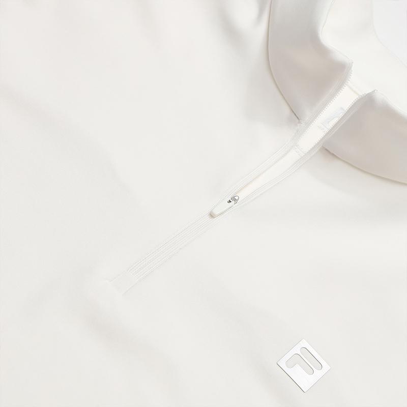 Fila Fitness Sporty Outdoorowe Casual Prosty Wszechstronny Ochrona UV Wyszczuplający Dzianinowy T-shirt z Długim Rękawem Zapinany na Pół Zamek Damskie Top Biały A51W541201FWT