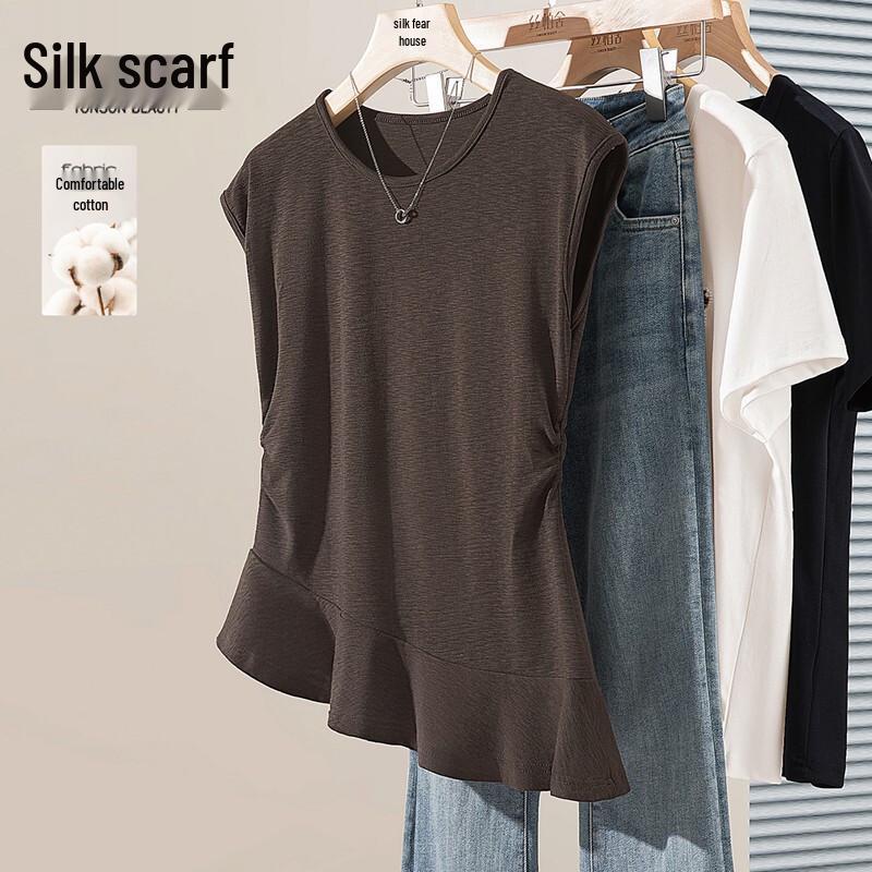 Sibaisha Women s Round Neck Sleeveless Slim Fit Solid T-Shirt One Size