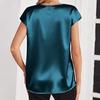 Women Tops Loose Fit Summer Blouse V-Neck Short Sleeve Smooth Satin Soft Stretchy Pullover