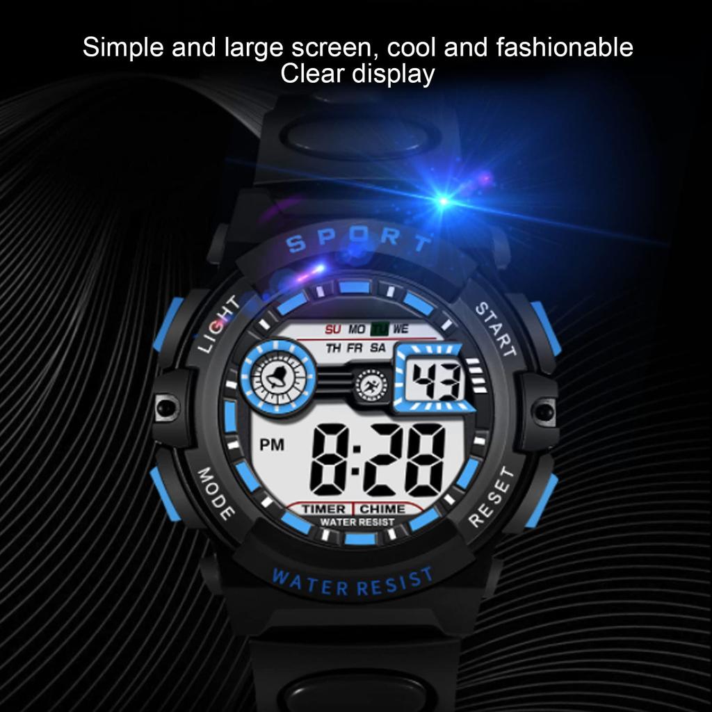 Men's Multifunction Digital Sports Watch, 50M Water Resistant, with Luminous Alarm, for Swimming and Running (Black and Blue)