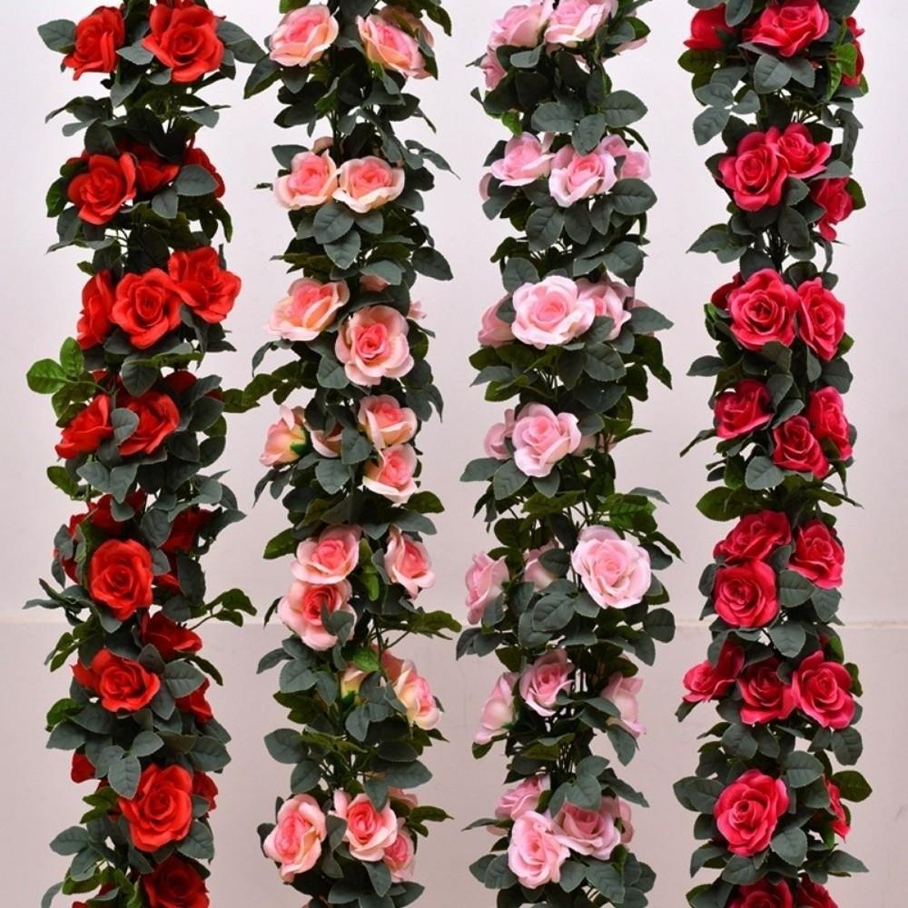 16/69Heads Artificial Rose Vine Plastic Silk Fake Plants Leaves Home Decoration