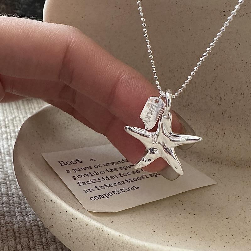 Collar de Estrella de Mar de Plata S925 para Mujer Joyería Minimalista de Moda Cadena Simple Regalo de Cumpleaños Para Ella