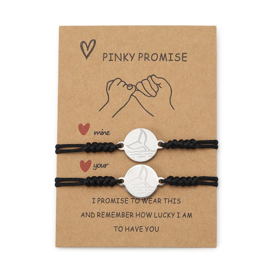 Noter Romantic 2Pcs Paired Couple Bracelet Handmade Braided Red String Braslet Stainless Steel Whale Tail Charm Love Braclet