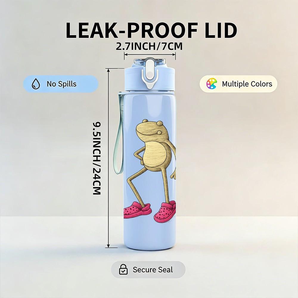 1PC Frog Wearing Pink Slippers Cartoon 750ml Color Plastic Sports Water Bottle Leakproof Flip Straw Lid Suitable for Sports Office Home Use