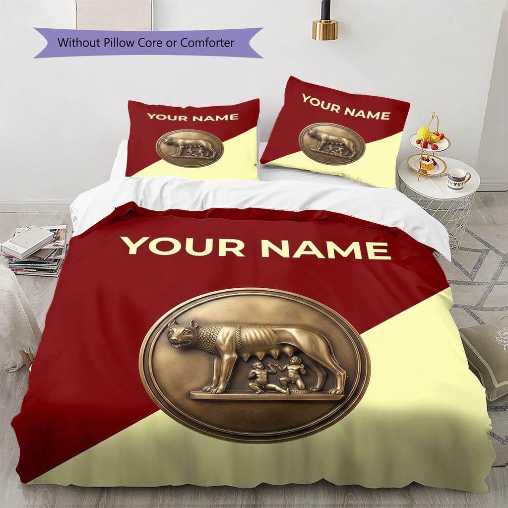 Nome Personalizzato, Fantasia AS Roma Biancheria da Letto Decorazione Casa Regalo di Compleanno ( 1 copripiumino + 2 federe, senza imbottitura),merchandising per fan.