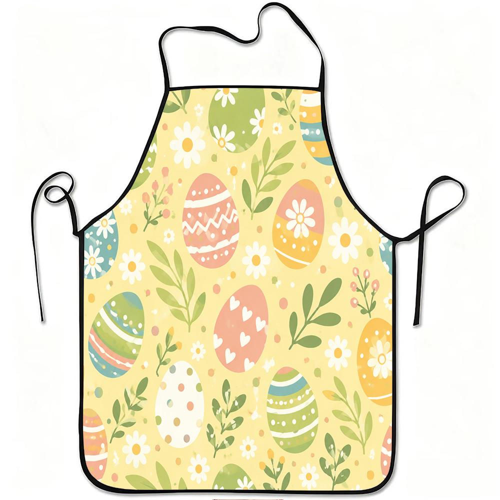 1pc Easter Eggs Floral Pattern Print Apron, Durable and Easy To Clean, Adjustable Waistband, Polyester Material, for Kitchen Cooking, Gardening, Orcha