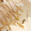 European & American Style Vintage Cross Necklace with Small Scissors Pendant - 18K Gold Plated Titanium Steel