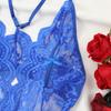 New Blue Sexy Lingerie Hollow Out Straps Backless Porn Transparent Underwear Crotchless Bodysuit Deep V Open Bra Erotic Costumes