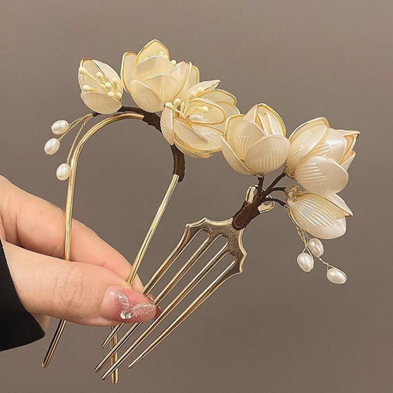 Elegante Vintage Legierung Haarnadel Magnolien Design Haar Accessoires Frisur Aufwerter Dekorative Kopfbedeckung Haarkamm