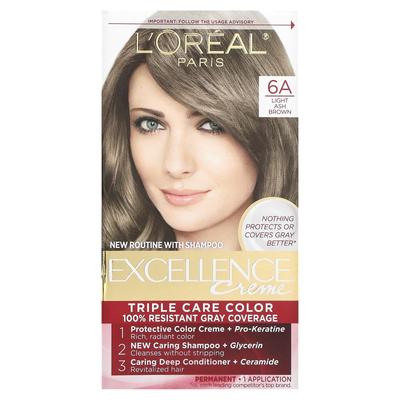 L'Oréal, Excellence Cream, Triple Care Color, 6A Light Ash Brown, 1 Time