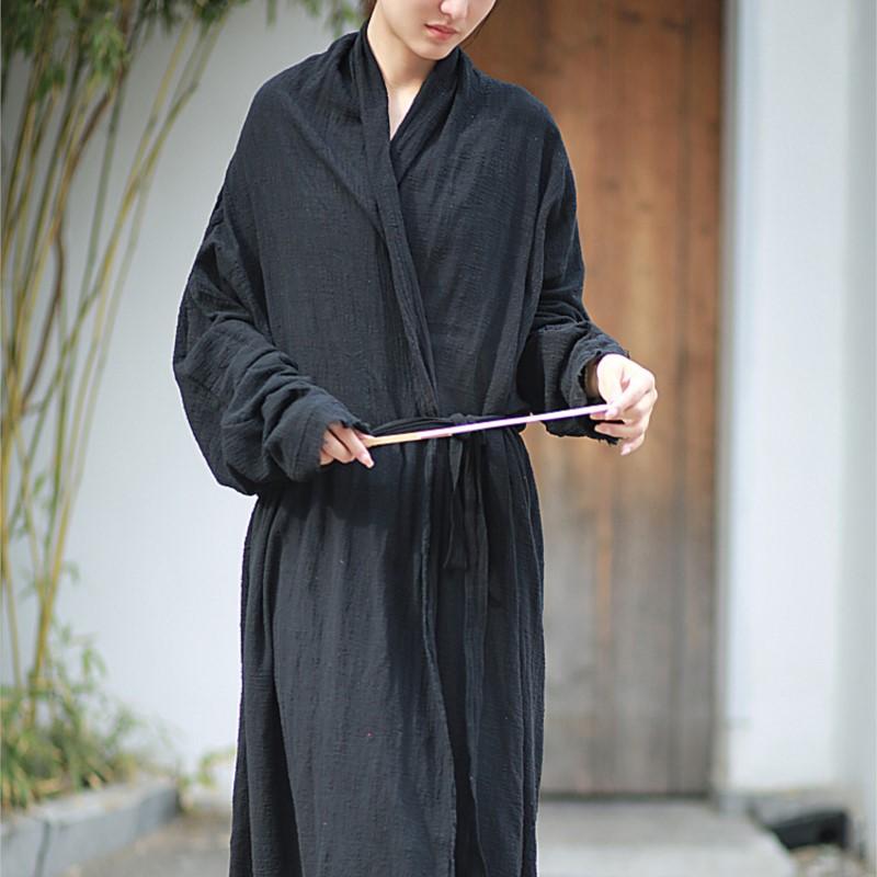 Johnature Dámské jednobarevné šaty s volným dlouhým rukávem v čínském stylu