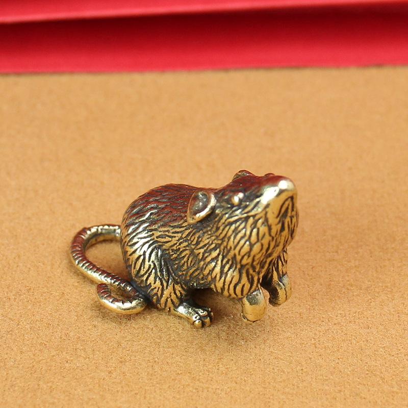 Cute Brass Animal Mice Figurines Home Desk Pendants Tea Pet DIY Keyring Hanging Accessories Cute Rat Keychain Gifts