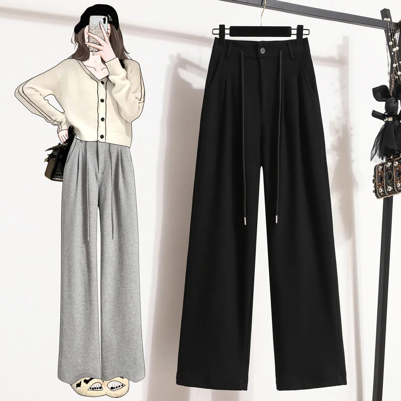 

Осенне-весенние женские брюки больших размеров, длинные, эластичные, свободные, однотонные, свободные, повседневные, женские, с высокой талией, брюки в пол XXL чёрный