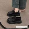 British style big head small leather shoes women's autumn black lace-up loafers retro single shoes
