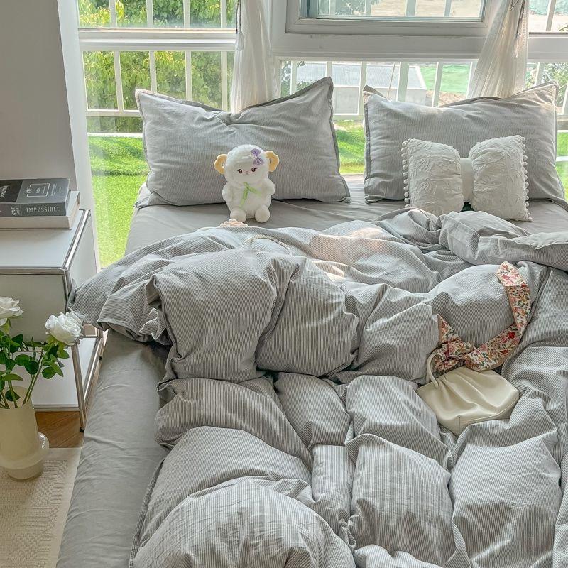 Striped Duvet Cover Set Quilt Set Ins Nordic Grey Bed Set Of Four Pieces, Home Luxury Bedding Set Bed Sheets