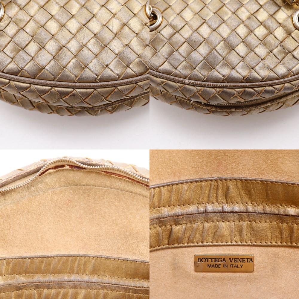 BOTTEGAVENETA Intrecciato Shoulder Bag Gold Calfskin Women Used