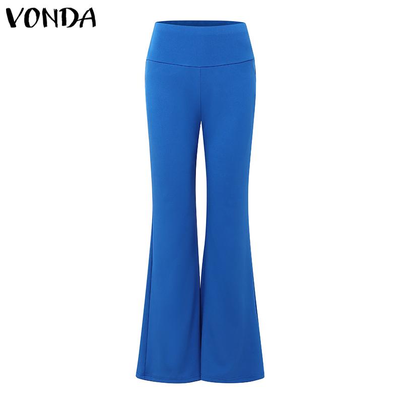 

VONDA Women High Waist Solid Color Casual Slim Pencil Long Trousers 2XL синий
