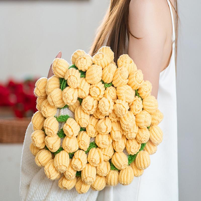 

Girlfriend Valentine s Day Gift Flower Shawl Blanket Handwoven Finished Rose Bouquet Blanket 80x80cm жовтий