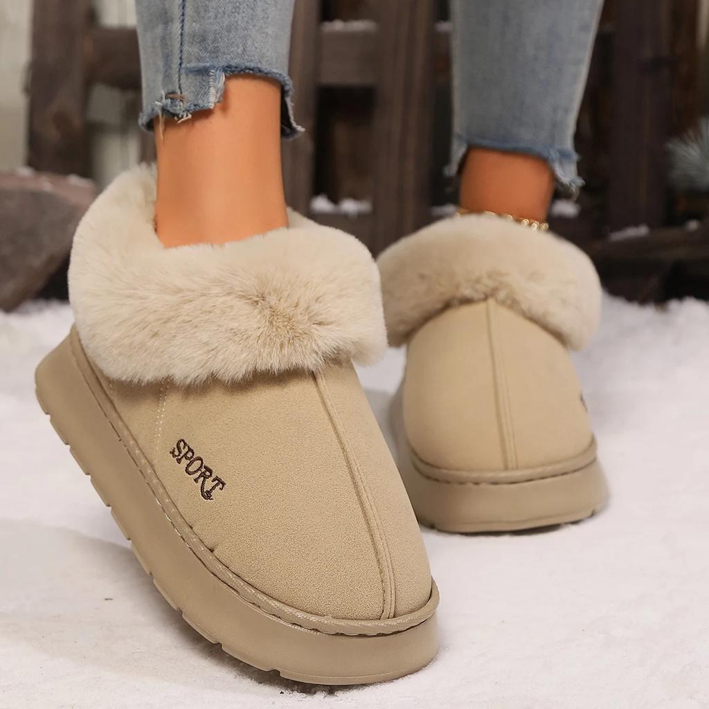 Anti-slip Thick Plush Snow Boots Women Faux Suede Platform Fur Winter Boots Woman Slip On Warm Cotton Padded Shoes Female 45