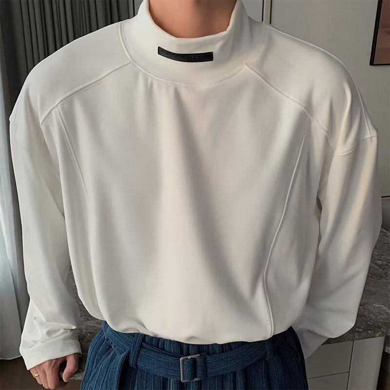 

Мужская двухсторонняя футболка из немецкого бархата с длинным рукавом и полувысоким воротником, корейский стиль XL белый