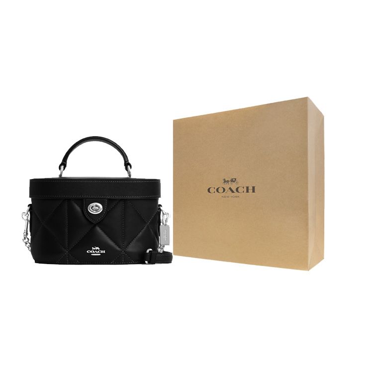 Coach Kay 20 Solid Color Diamond Quilted Turnlock Hardware Nappa Leather Box Bag Women Handbags Black CM733-SVDTV