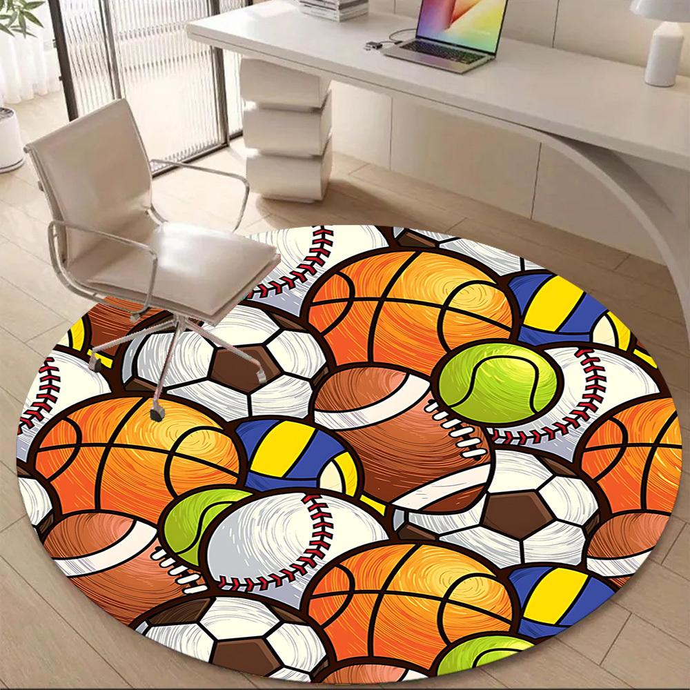 1PC Sports Balls Office Round Area Rug, Indoor Mat Suitable ForOffice, Under Office Chairs Bedroom Living Room Home Decor, Room Deco, D032