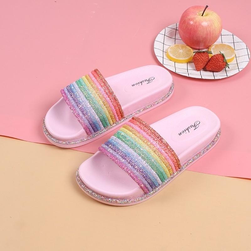 Flip Flops Womens Glitter Slides Flip Flops Rainbow Glitter Slides