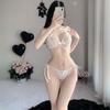 New For Women Bow Transparent Two Piece Set Low-cut Lace Bra Panty Lingerie Set Fashion Halter Hollow Out  Sexy Underwear