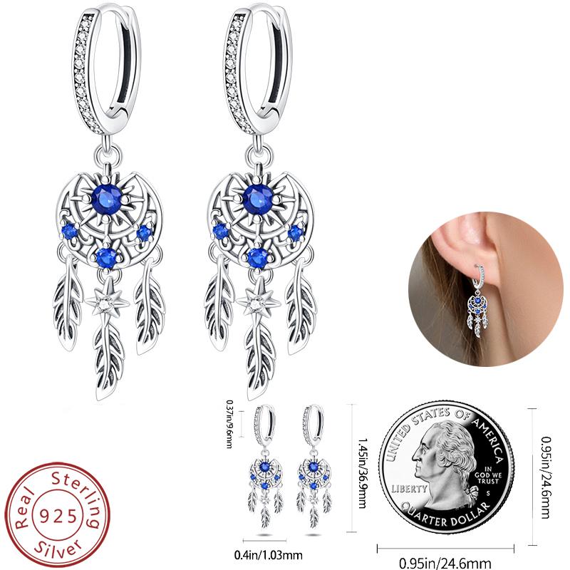 Real 925 Silver Palm Devil's Eye Feather Dream Catcher Design Luxury Earrings Fit For Engagement Fine Jewelry Gifts