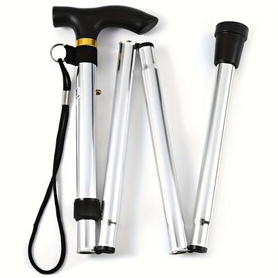 Ultra-light Black Folding Cane - Aluminum Alloy, Rubber Grip. Perfect Support for Hiking & Travel. Portable & Durable.