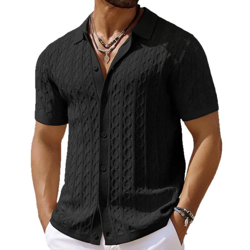 Cárdigan de Punto Jacquard de Manga Corta para Hombre Verano Casual de Negocios Versátil