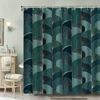 2D Flat, 1pc with Hook Shower Curtain, 2D Flat Dark Green Fan Geometric Pattern Printing Pattern, High-end Elegant, High-end Fas
