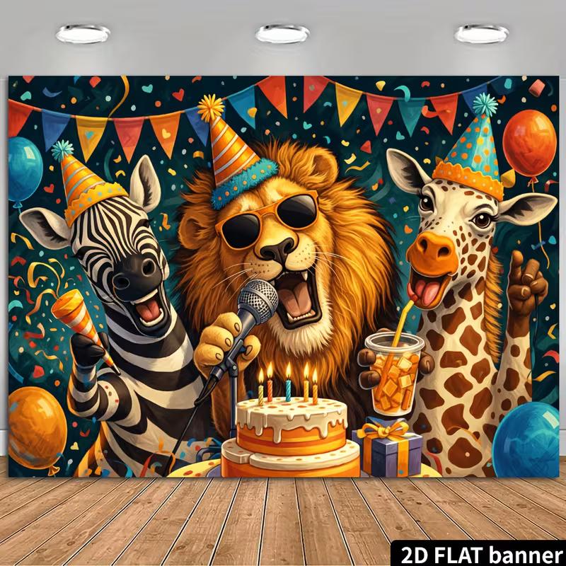 2D Jungle Safari Birthday Backdrop Photography Background 47.2x31.5inch/120*80cm